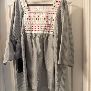Striped Embroidered Tunic Top